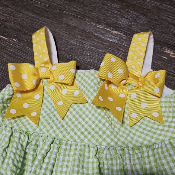 BONNIE BABY SUMMER BABY GIRL DRESS GREEN, FLOWER AND BOWS - Picture 3 of 6